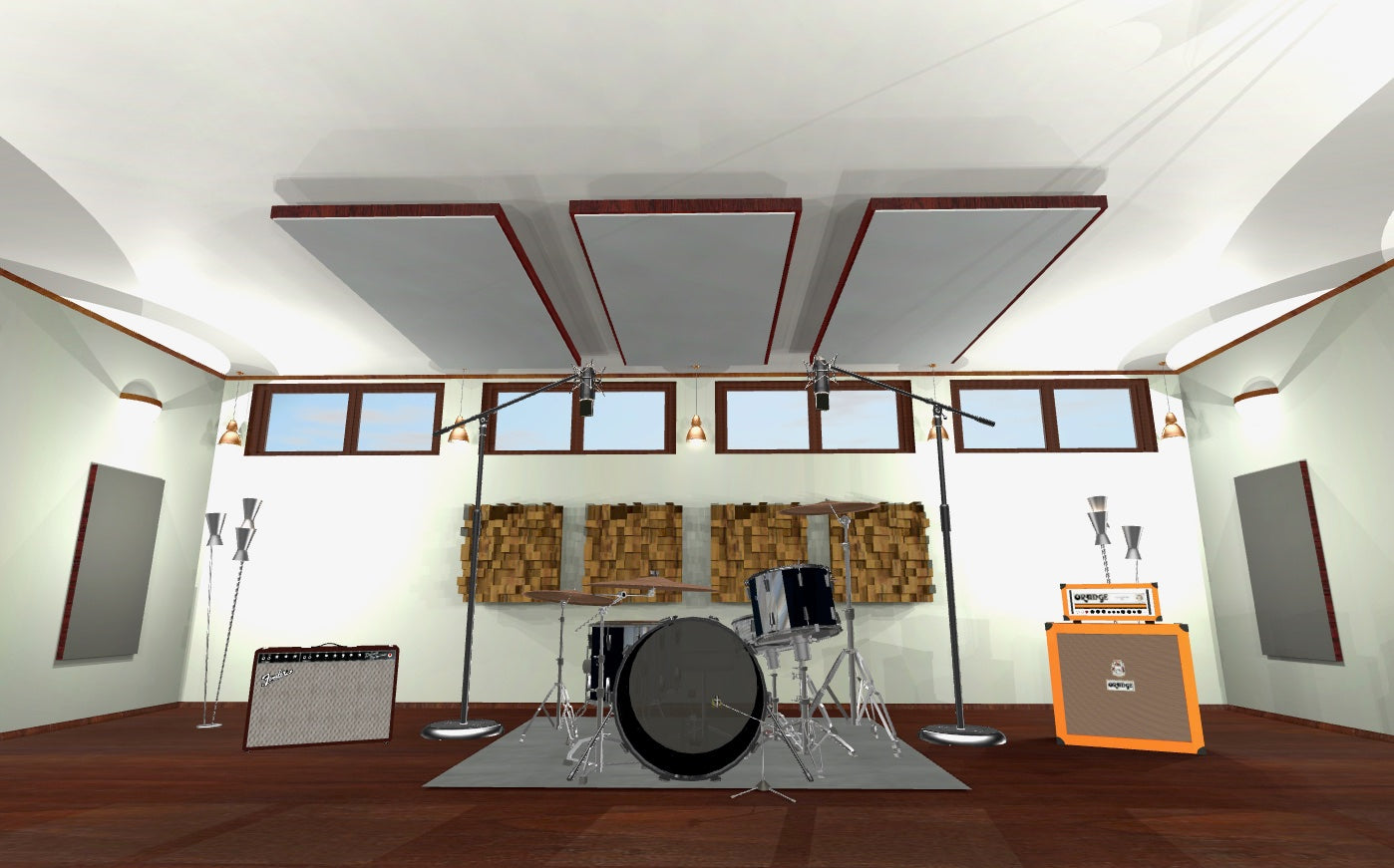 CEILING BAFFLE - Steel Grey & Red Mahogany